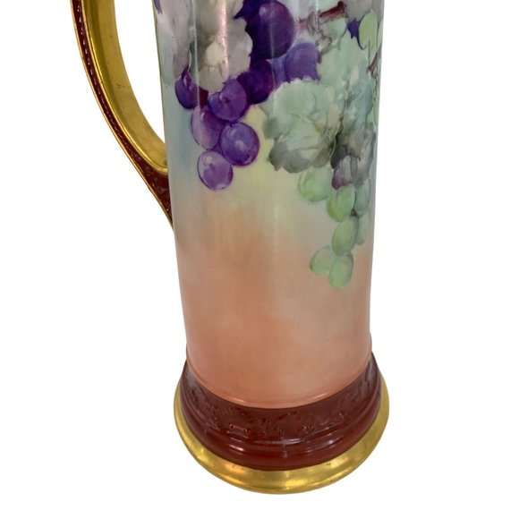 Limoges WG Tankard Pitcher Vase Hand Paint Grapes France 15" Gold Pink 6564 - Picture 10 of 10